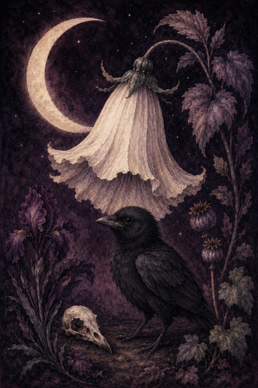 Raven Trumpet Flower Skull II