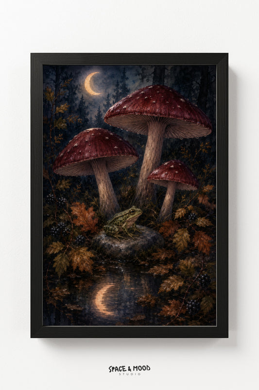 Frog Mushroom Autumn Moon