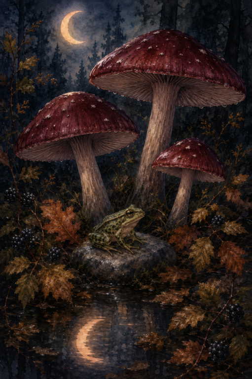 Frog Mushroom Autumn Moon