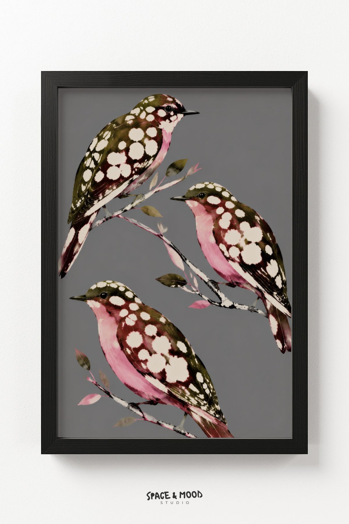 Pink Birds Branch Grey