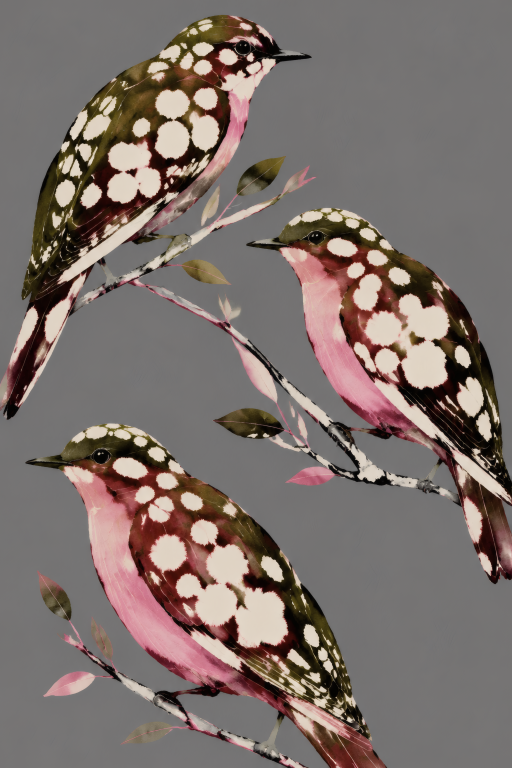 Pink Birds Branch Grey