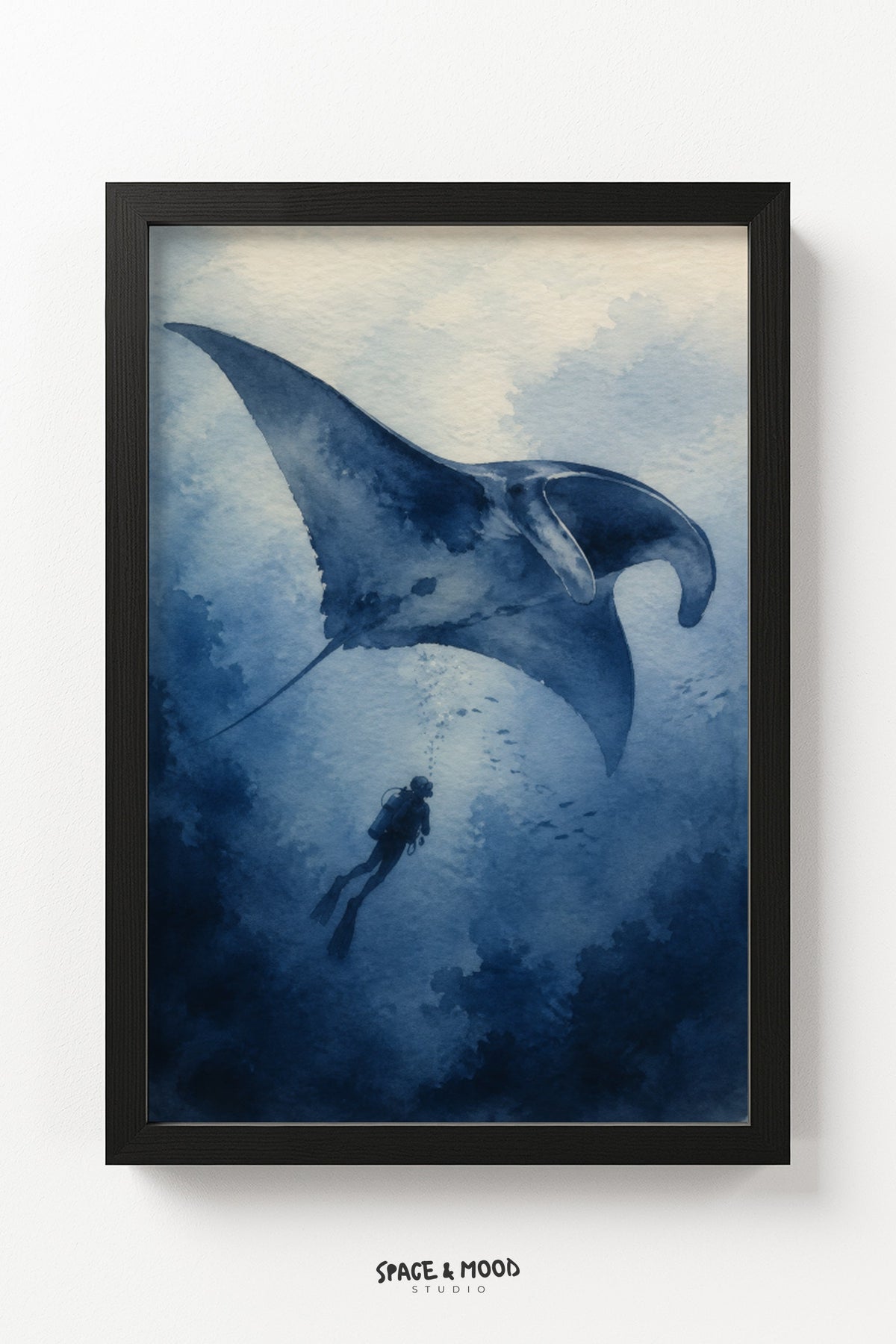Manta Ray Diver Watercolor