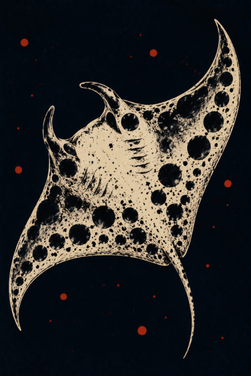Manta Ray Vintage Etching
