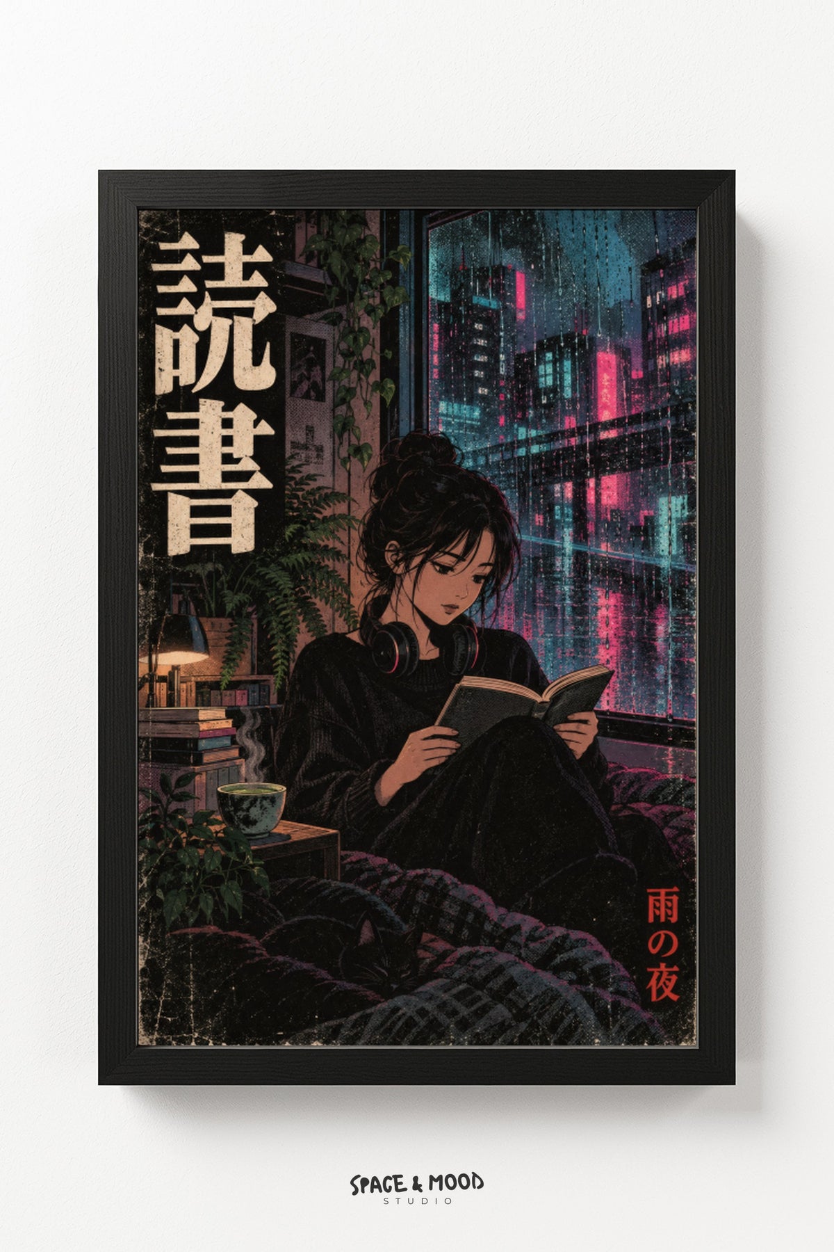 Woman Reading Cafe Neon