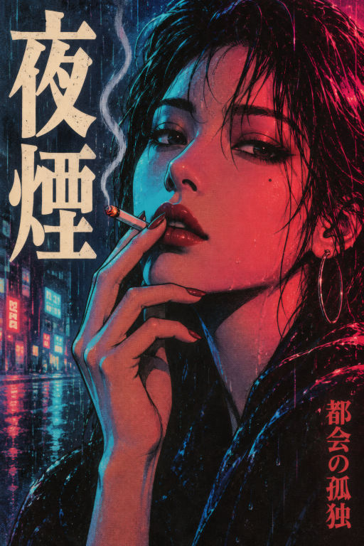 Woman Smoking Neon City