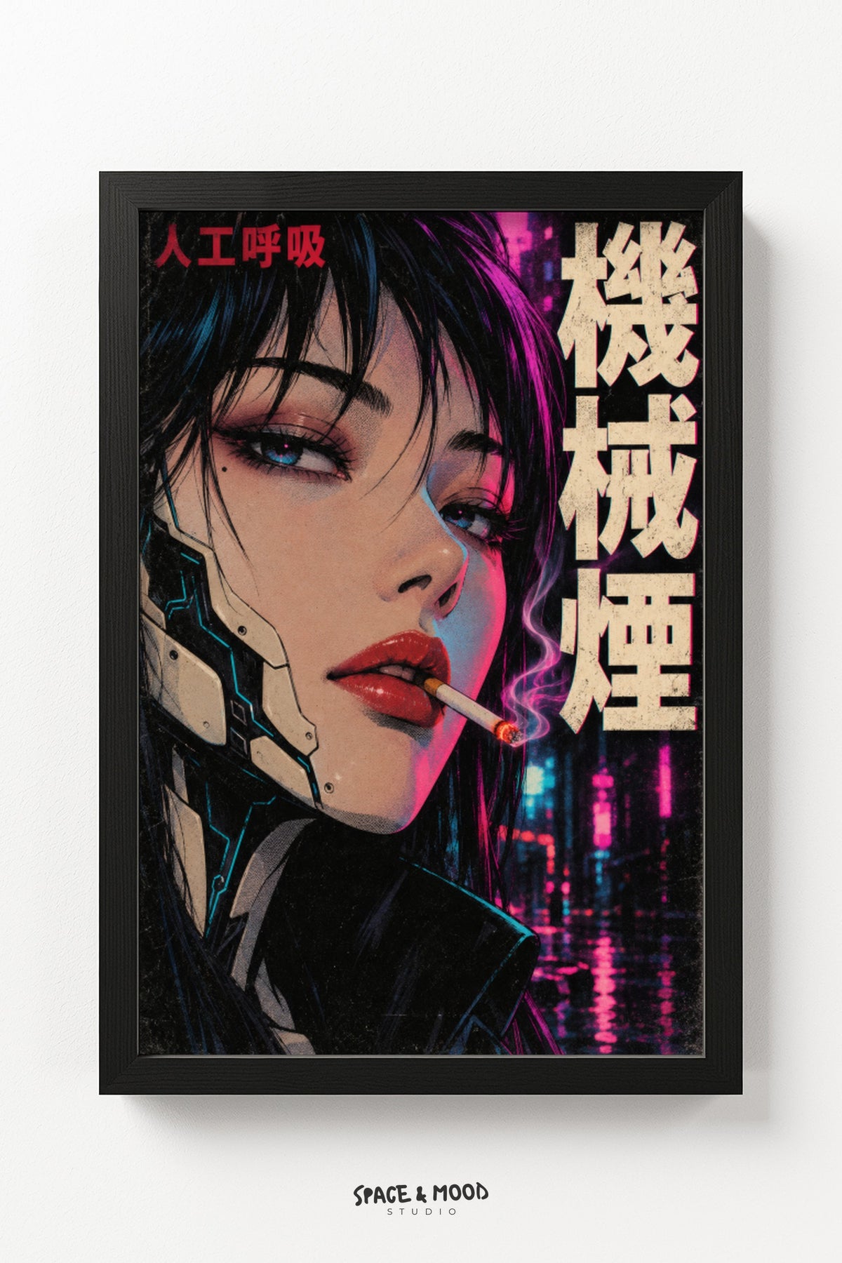 Cyborg Woman Smoking Neon