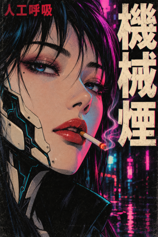 Cyborg Woman Smoking Neon