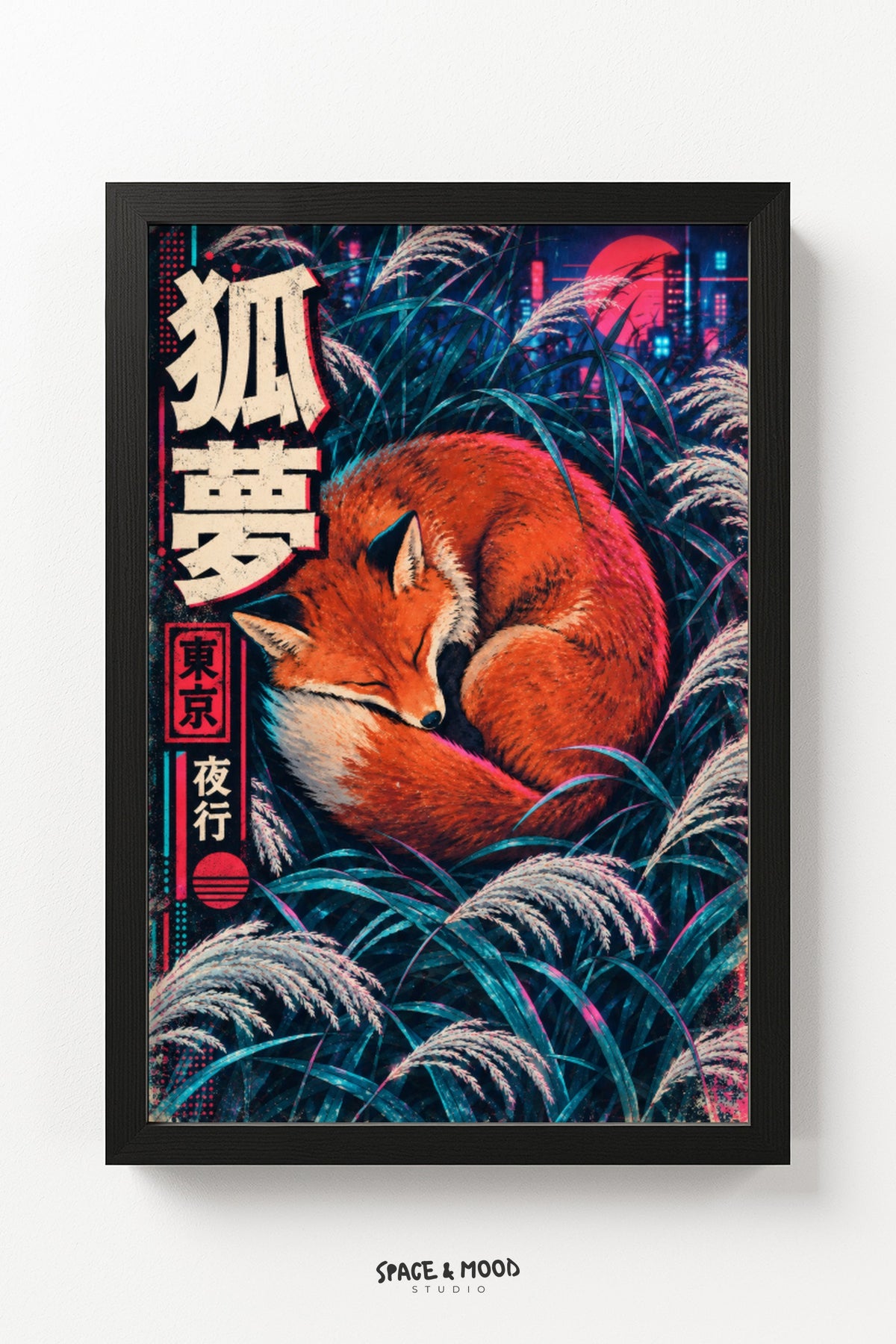 Fox Sleeping Cyberpunk Neon