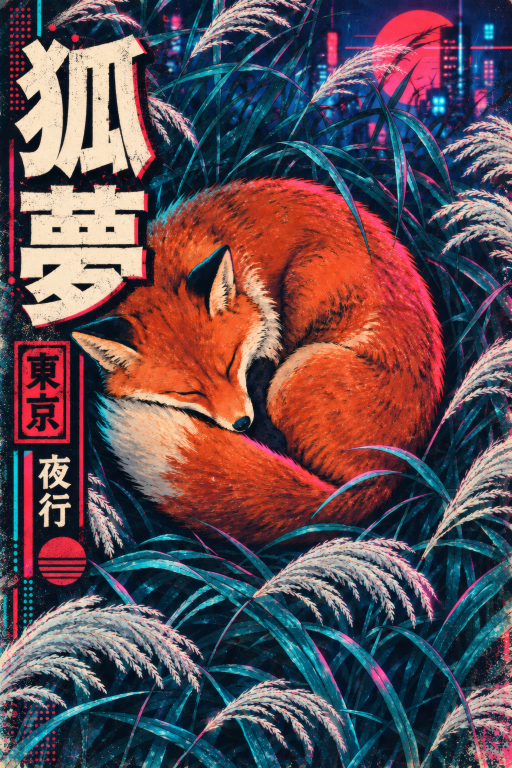 Fox Sleeping Cyberpunk Neon