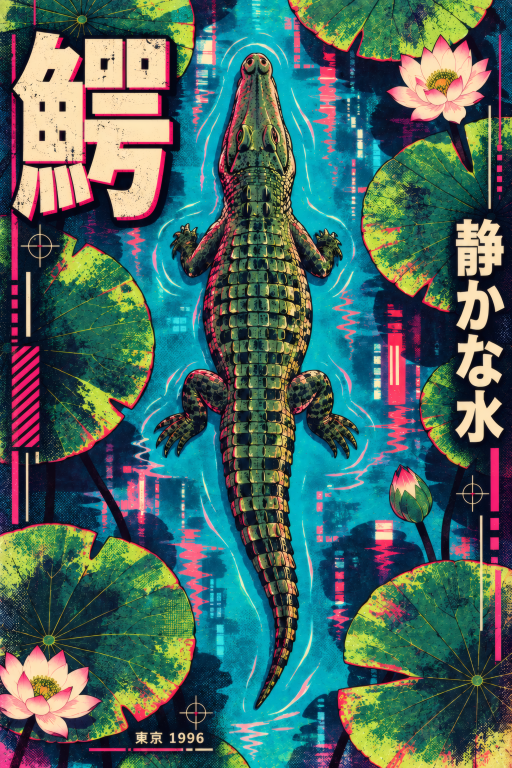 Crocodile Cyberpunk Lily Pond