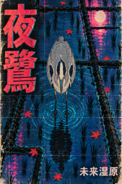 Heron Cyberpunk Moon Water