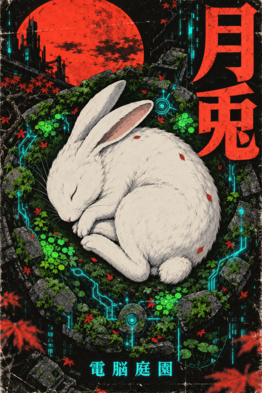 Rabbit Cyberpunk Moon Sun
