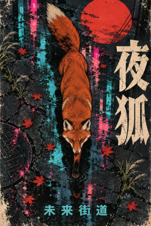 Fox Cyberpunk Street Sun