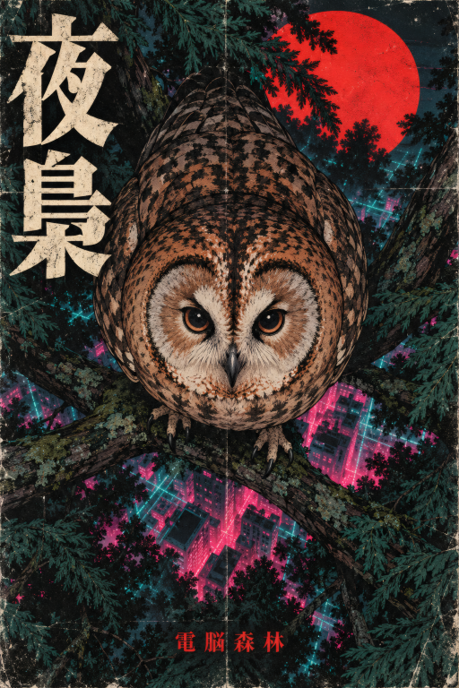 Owl Cyberpunk Forest Sun