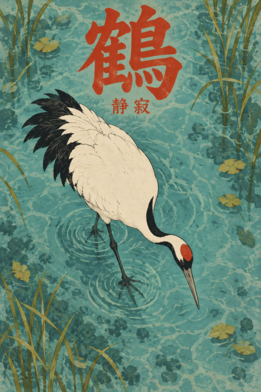 Crane Wading Teal Minimal