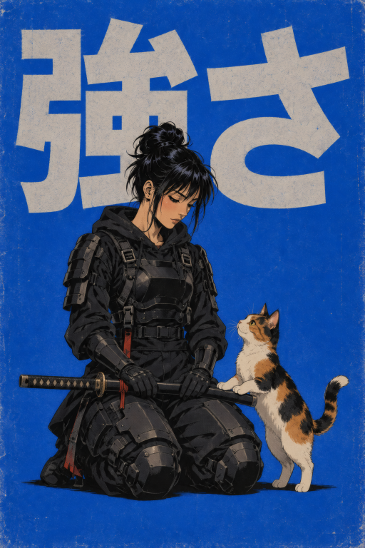 Warrior Woman Blue Cat Sword