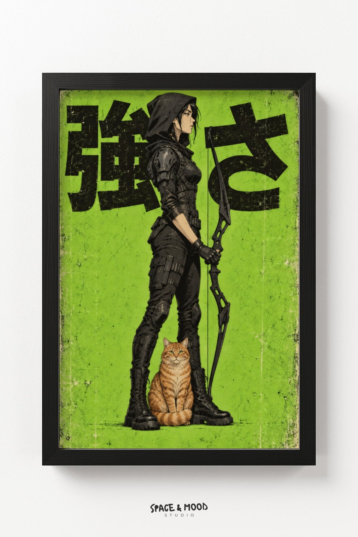 Warrior Woman Green Staff Cat