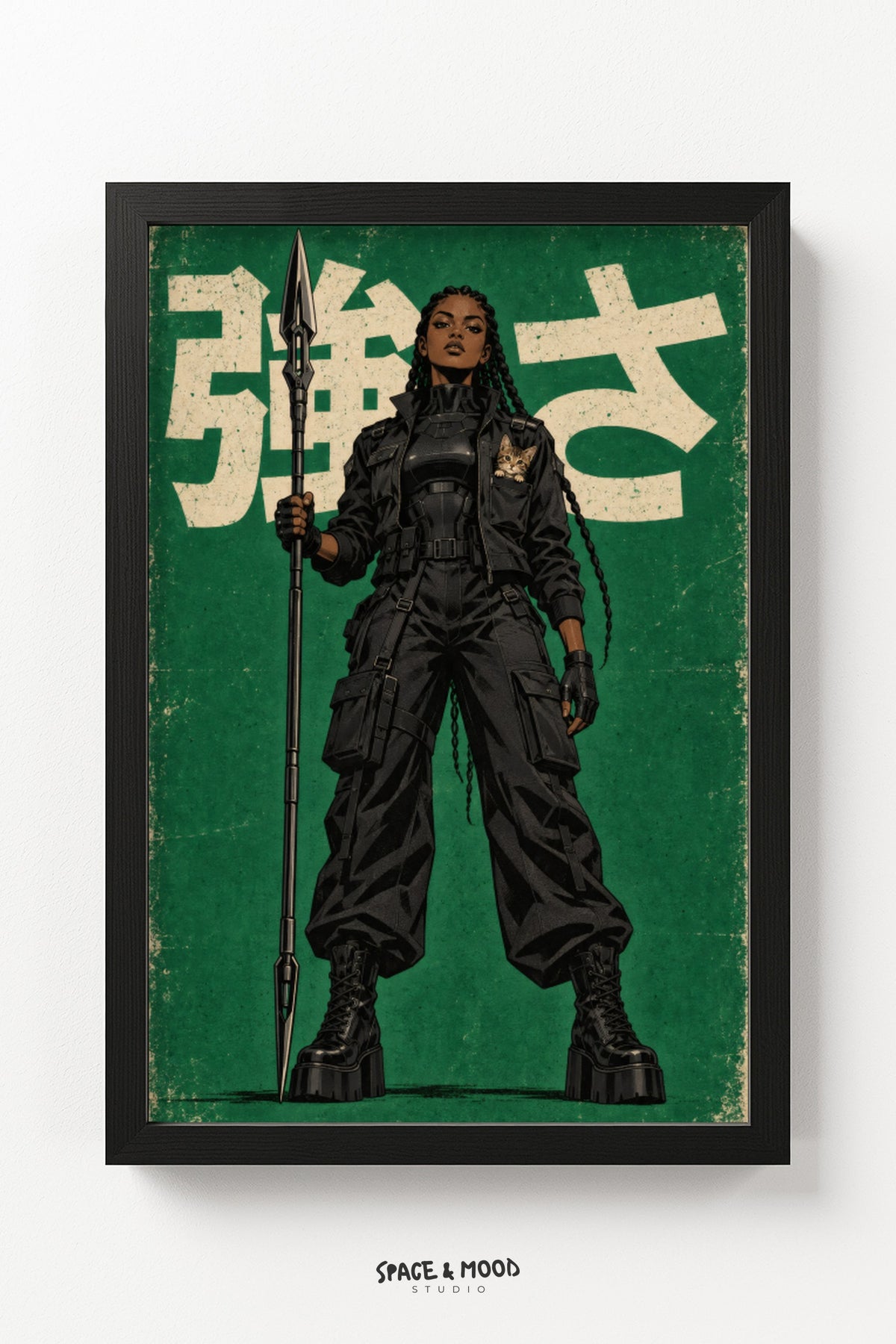 Warrior Black Woman Green Spear