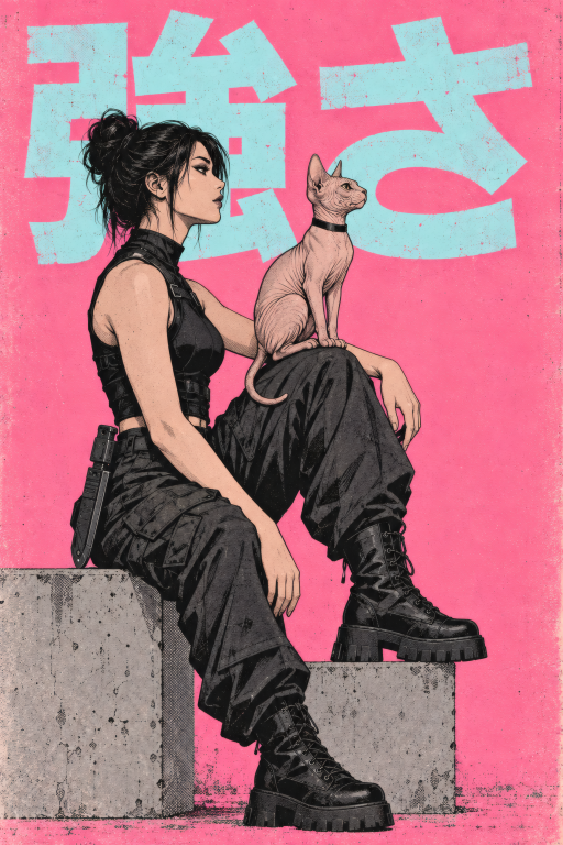 Warrior Woman Pink Cat Sit