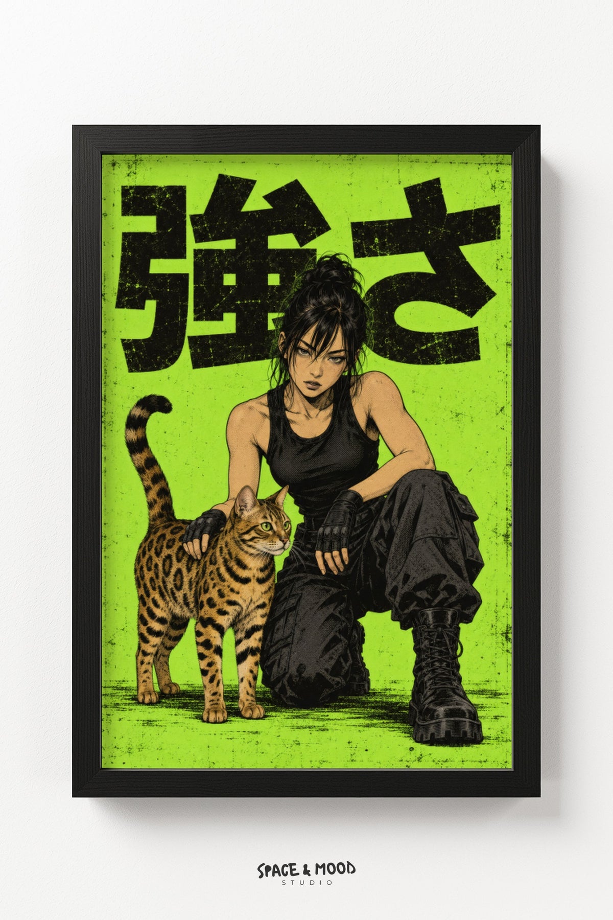Warrior Woman Green Cat Crouch