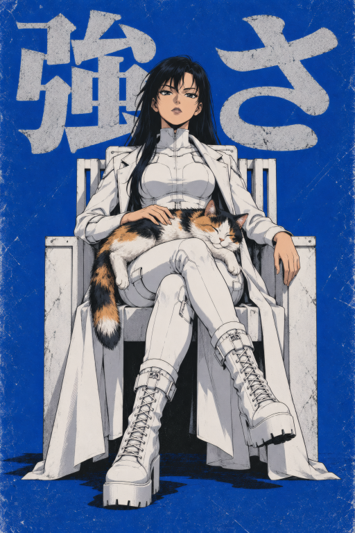 Warrior Woman White Chair Cat