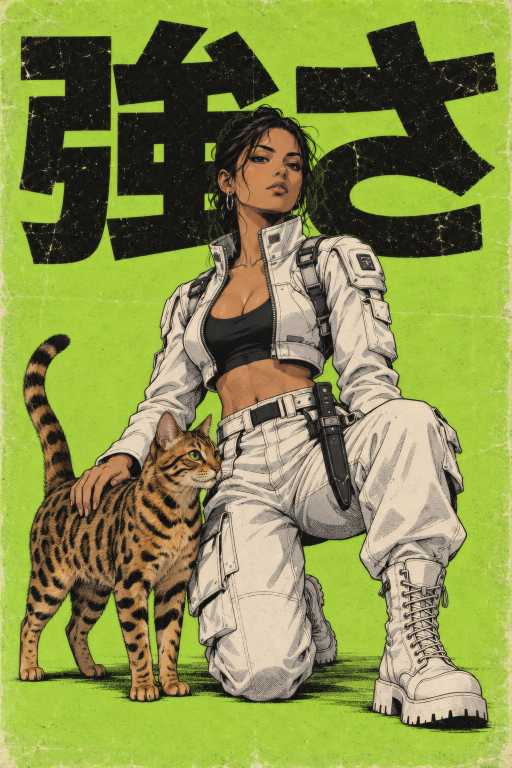 Warrior Woman White Cats Duo