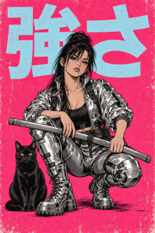 Warrior Woman Silver Cat Pink