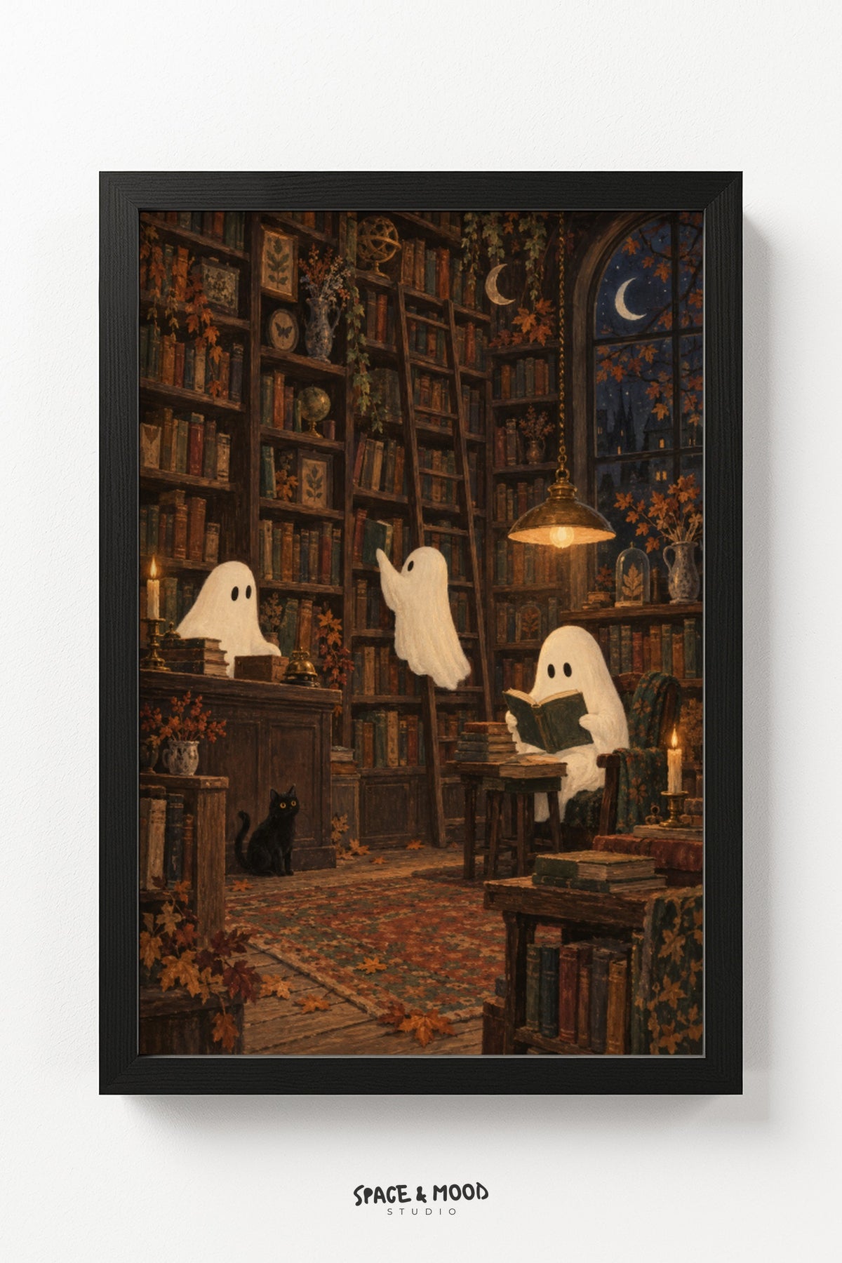 Ghosts Library Bookshelf Cozy