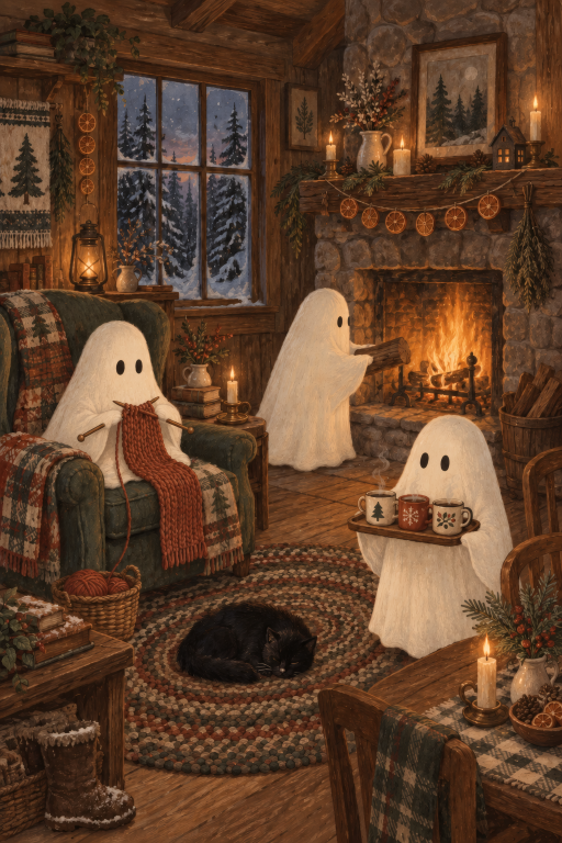 Ghosts Fireplace Cabin Cozy