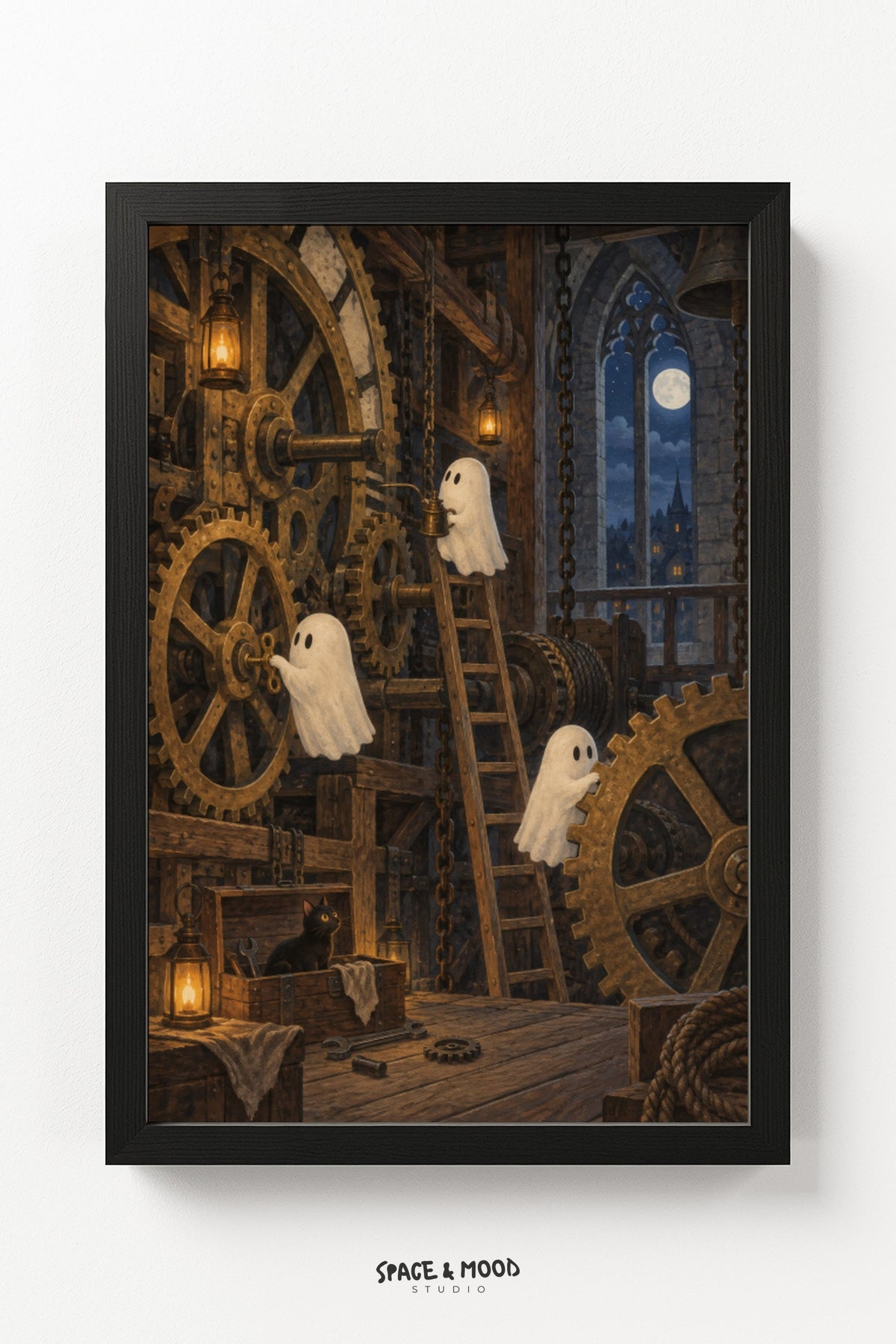 Ghosts Clocktower Gears Moon