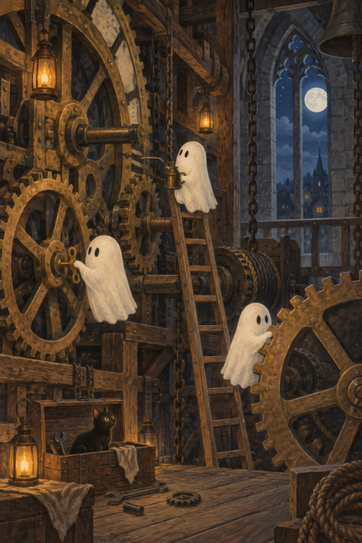 Ghosts Clocktower Gears Moon