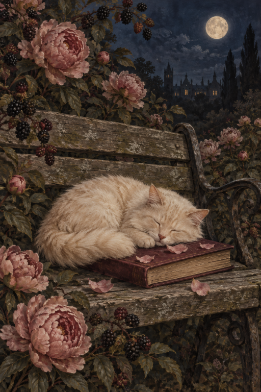 Cat Sleeping Books Roses