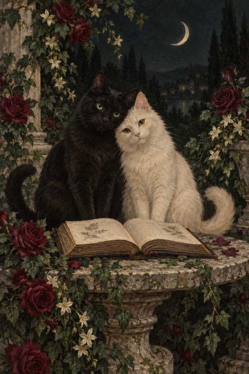 Cats Duo Pedestal Roses
