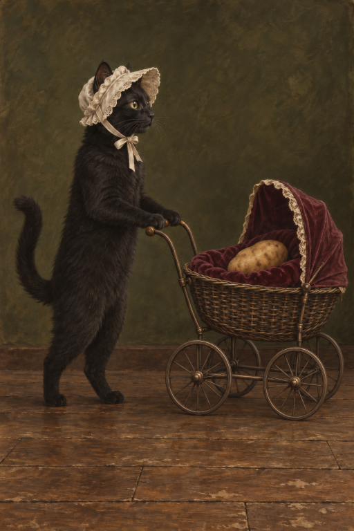 Cat Pushing Pram Victorian