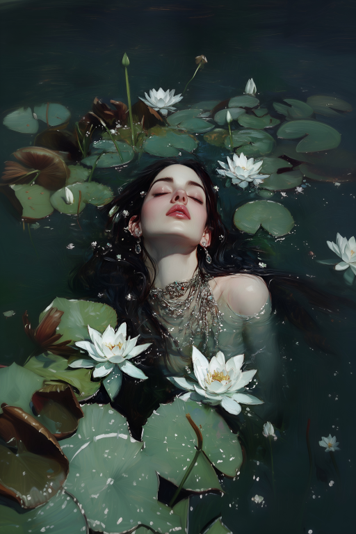 Jeweled Woman in a Quiet Lily Pond