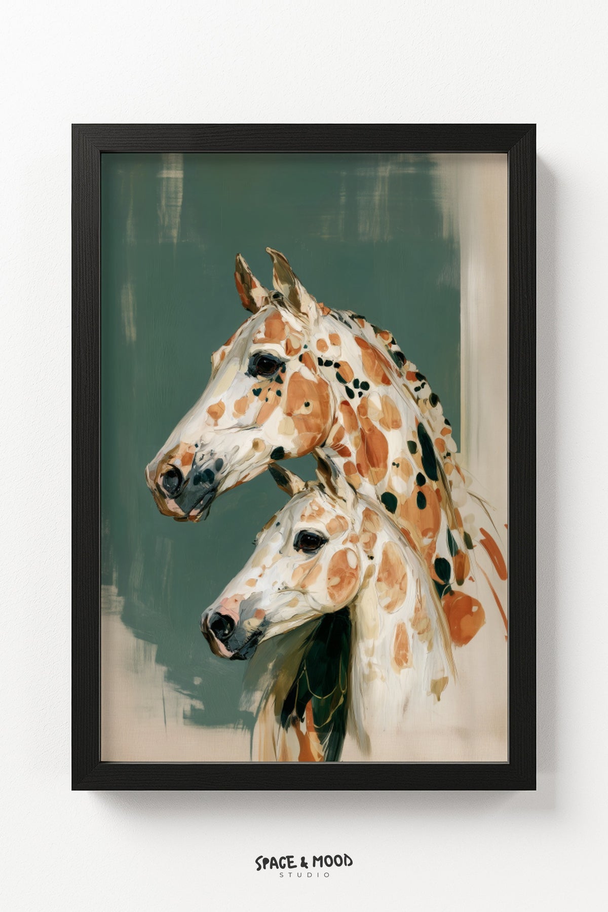 Floral Horse and Foal on Sage Green