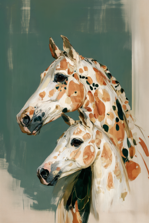 Floral Horse and Foal on Sage Green