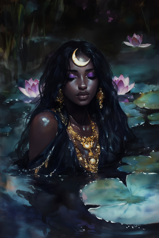 Crescent-Crowned Woman in a Lotus Pond