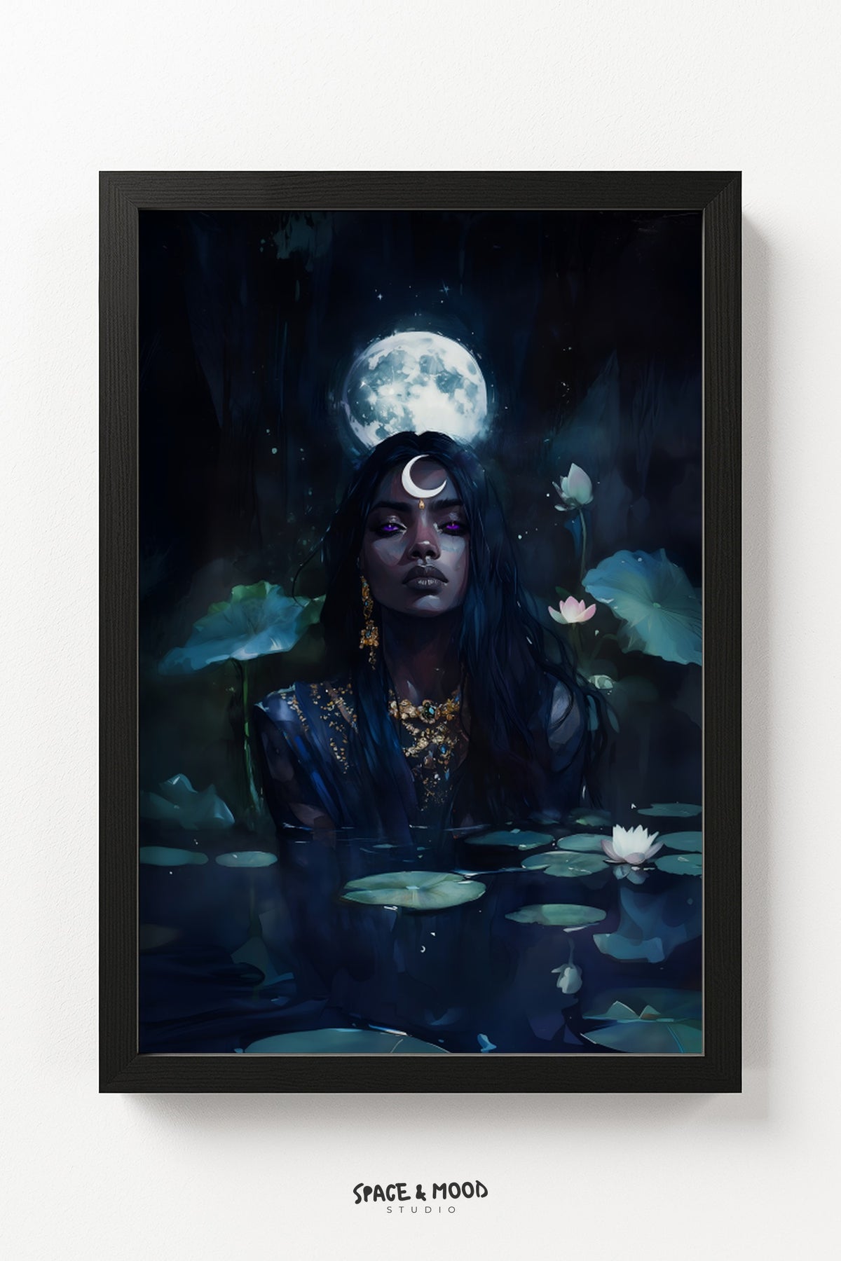 Moon-Crowned Woman Under a Full Moon
