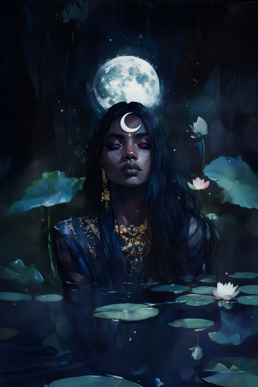 Moon-Crowned Woman Under a Full Moon