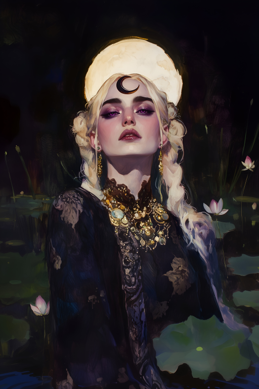 Blonde Moon Priestess with Gold Jewelry