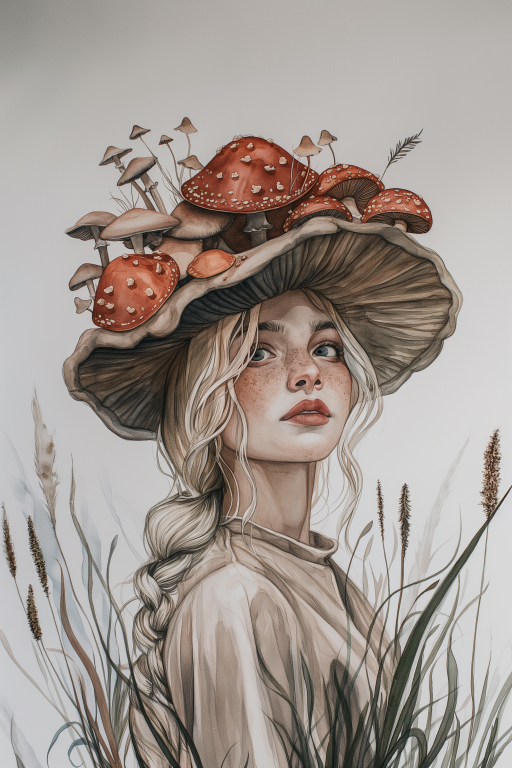 Woodland Girl in a Mushroom Hat