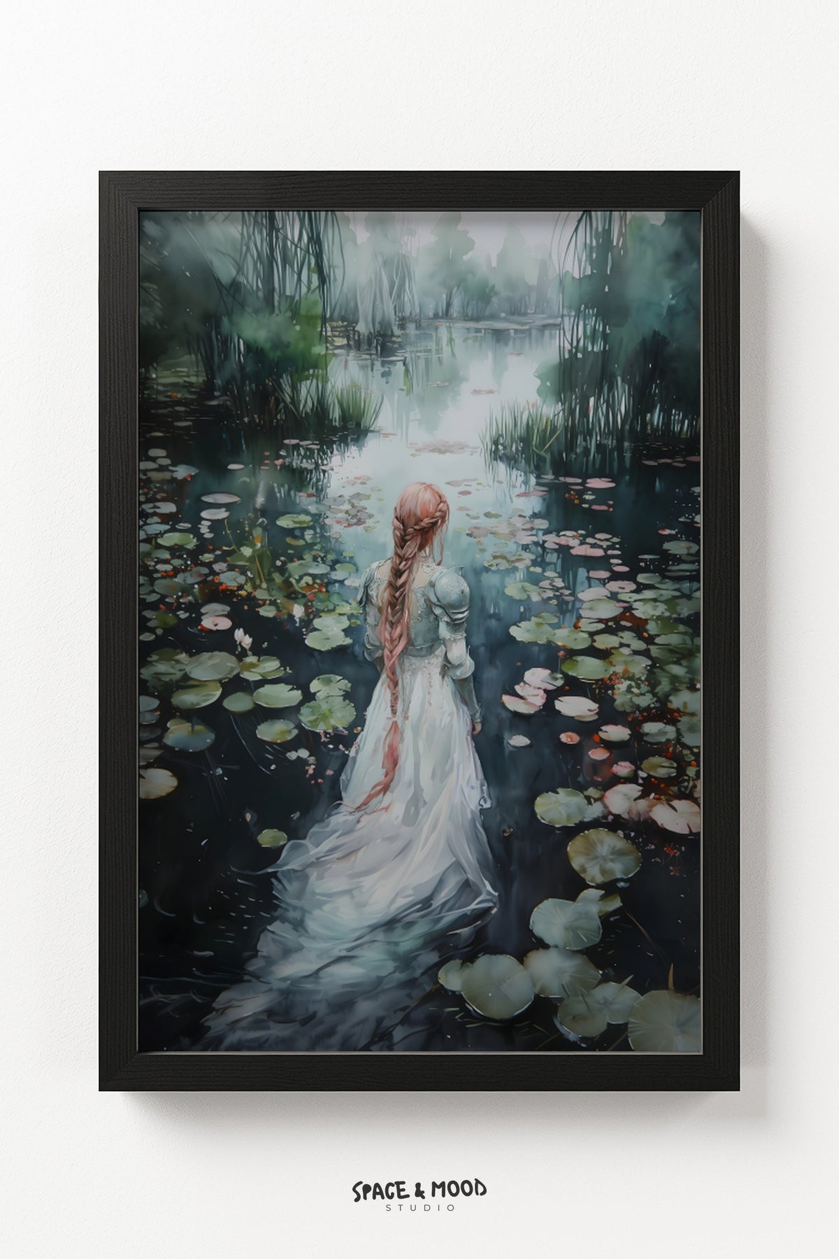 Braided Woman in a Misty Lily Pond