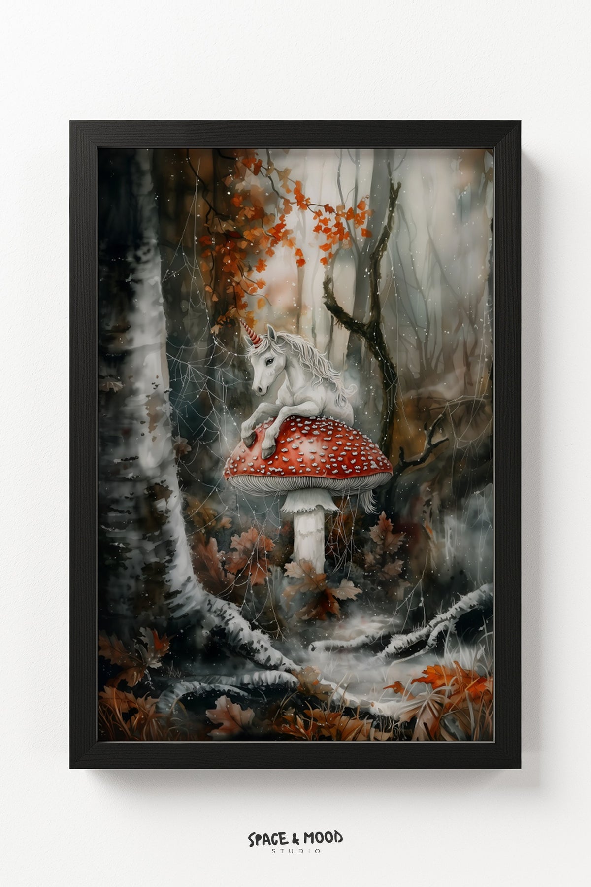Tiny Unicorn on a Red Toadstool