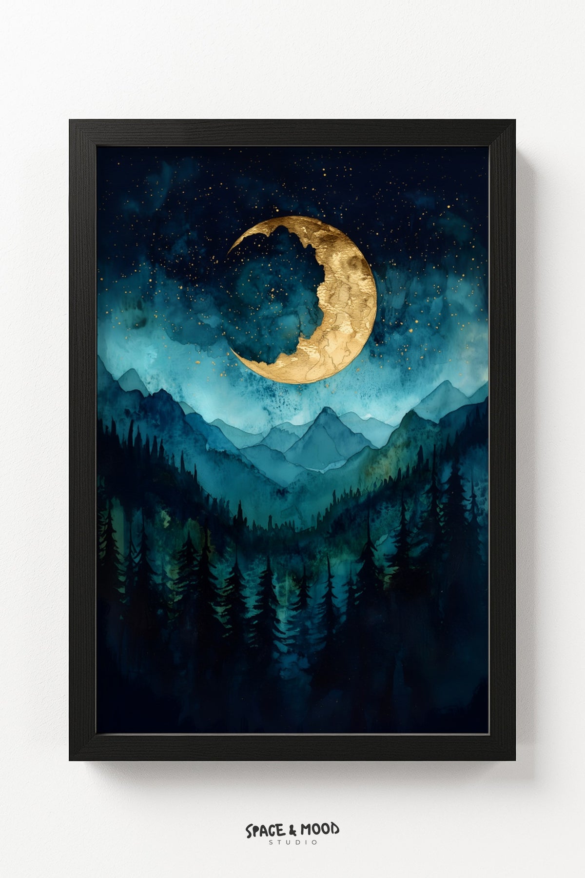 Golden Crescent Over Teal Mountains