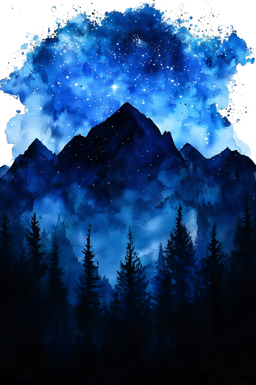 Blue Mountain Forest Beneath a Starry Sky