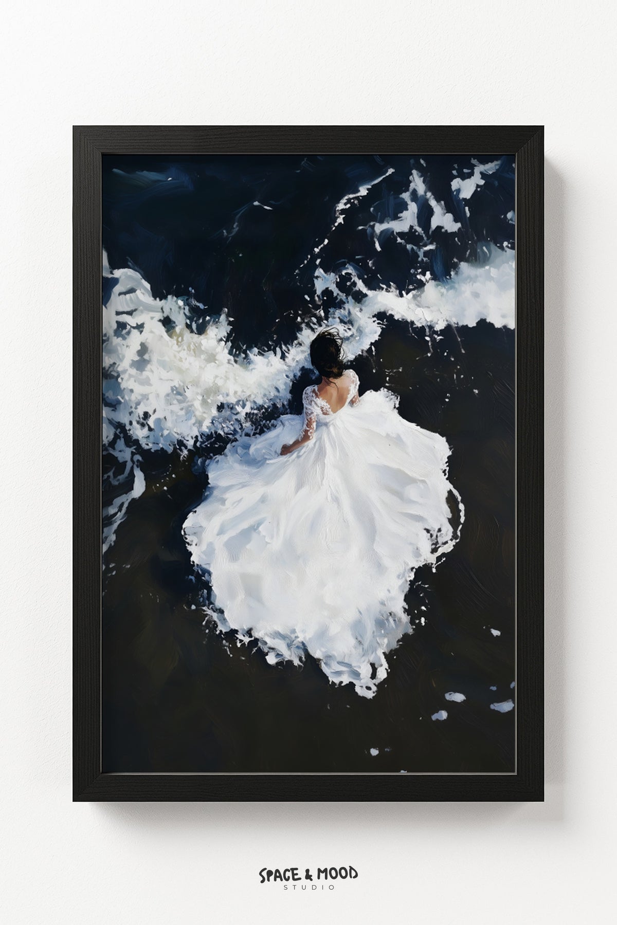 White Gown in Dark Ocean Waves
