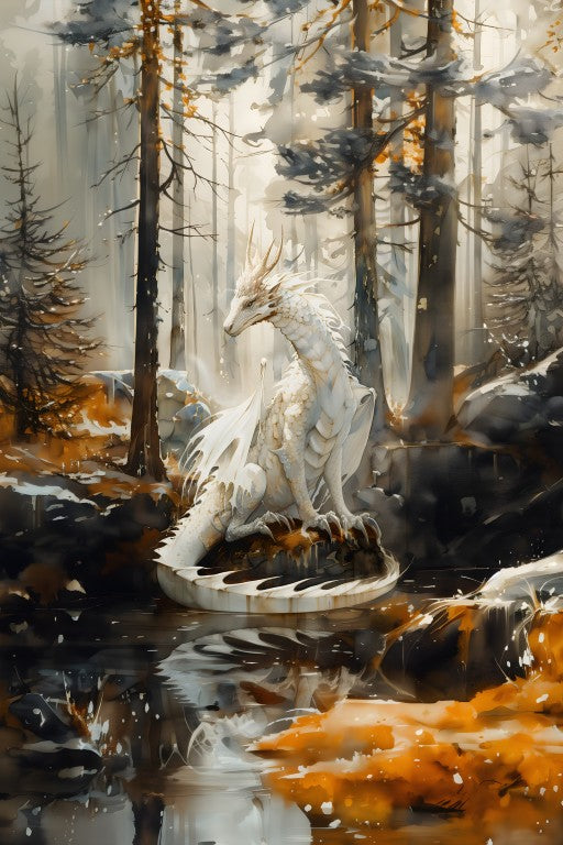 White Dragon Beside a Woodland Stream