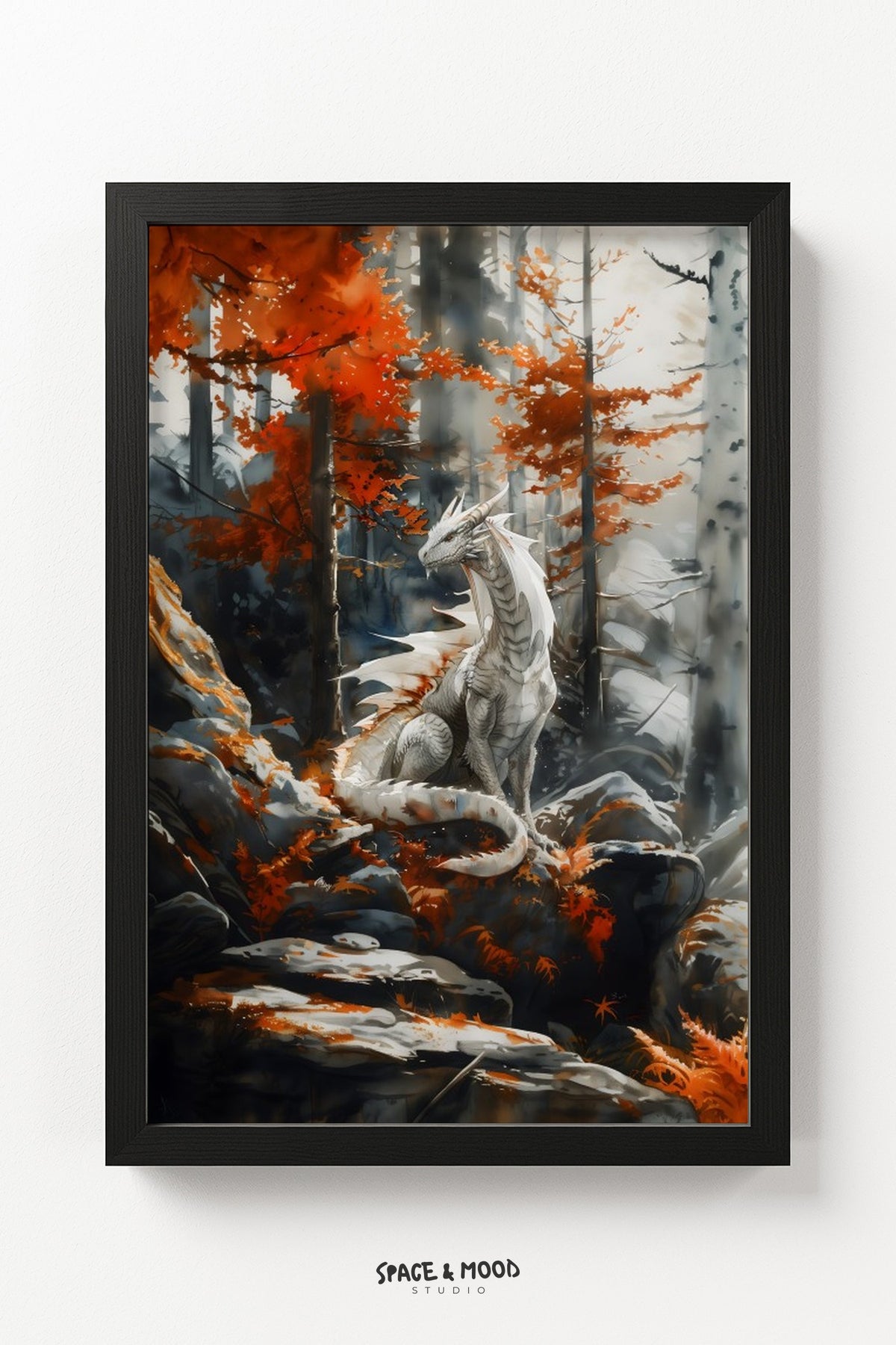 White Dragon in an Autumn Birch Forest