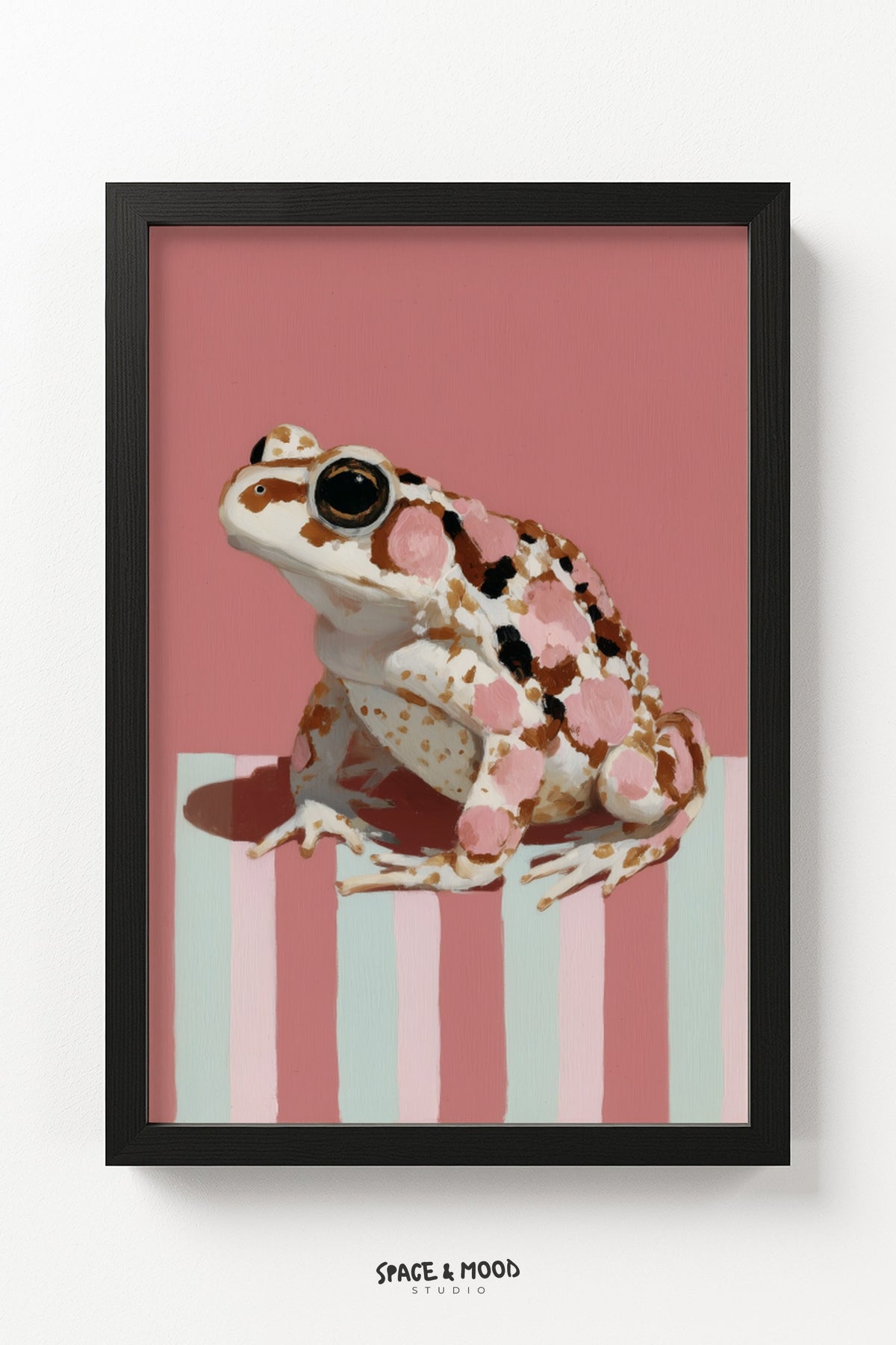 Pink-Spotted Frog on a Striped Pedestal